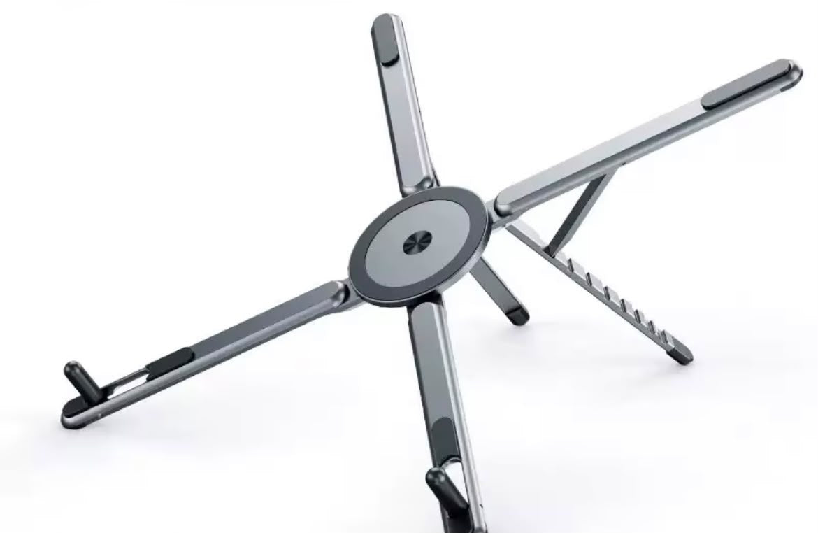 Support Ergonomique Réglable pour Ordinateur Portable en Aluminium – Pliable 3 en 1 avec Support Magnétique pour Téléphone & Tablette