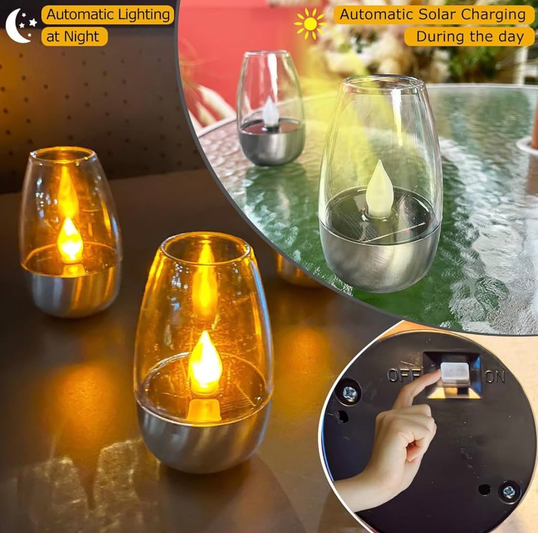 4 Bougies solaires led sans flamme-une ambiance chaleureuse en toute sécurité