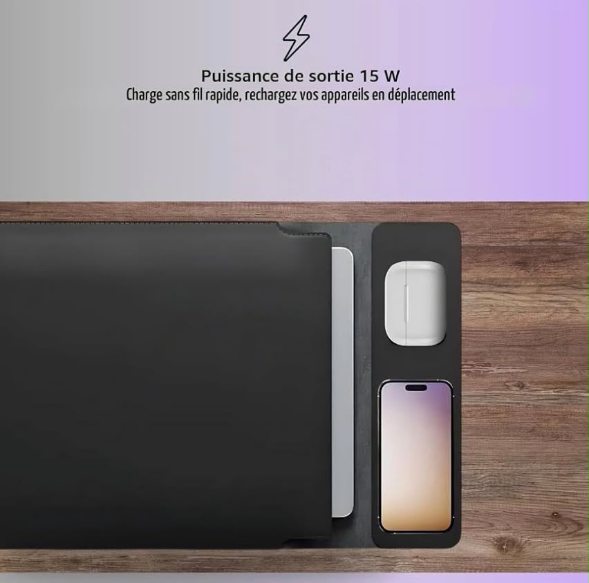 Pochette laptop 3 en 1 avec recharge sans fil-support & tapis souris