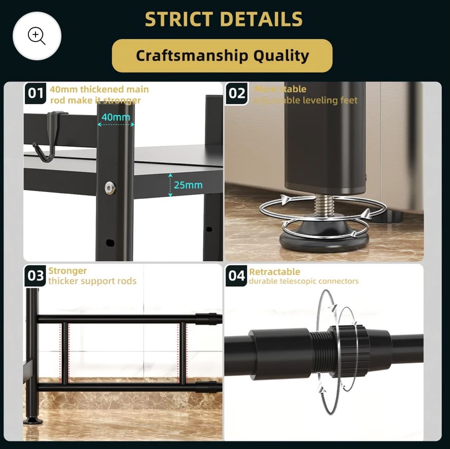 Etagère cuisine rétractable double niveau-support micro-ondes ajustable(extensible selon la taille de four)