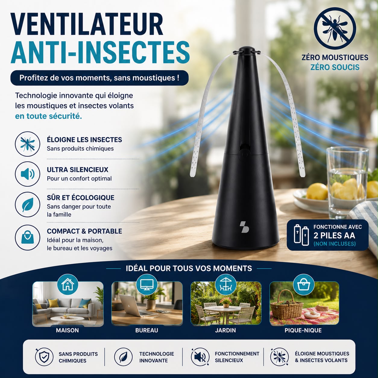 ventilateur anti-insectes de table
