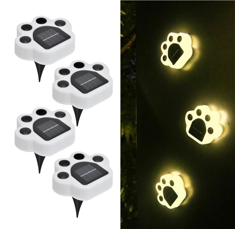 Pack 4 lampes solaires LED étanche en forme de patte de chat-
