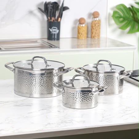 Set de 3 Casseroles en Acier Inoxydable avec Couvercles