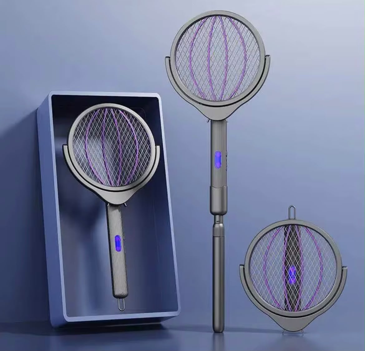 Raquette Électrique Anti-Moustiques Télescopique 2 en 1