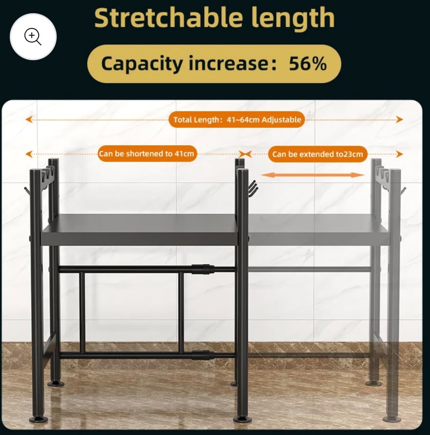 Etagère cuisine rétractable double niveau-support micro-ondes ajustable(extensible selon la taille de four)