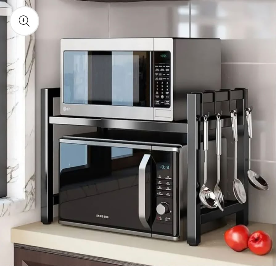 Etagère cuisine rétractable double niveau-support micro-ondes ajustable(extensible selon la taille de four)