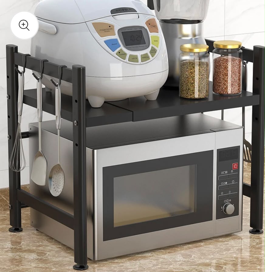 Etagère cuisine rétractable double niveau-support micro-ondes ajustable(extensible selon la taille de four)