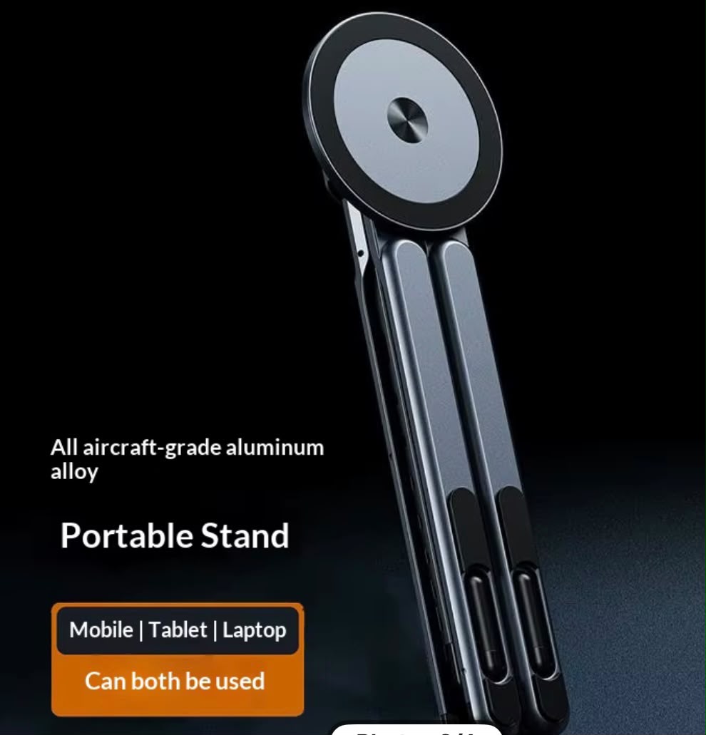 Support Ergonomique Réglable pour Ordinateur Portable en Aluminium – Pliable 3 en 1 avec Support Magnétique pour Téléphone & Tablette