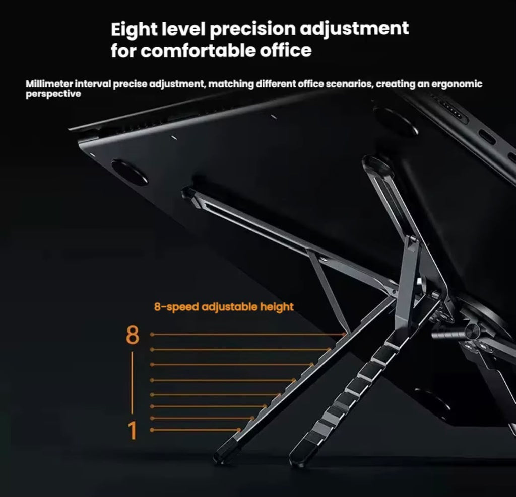 Support Ergonomique Réglable pour Ordinateur Portable en Aluminium – Pliable 3 en 1 avec Support Magnétique pour Téléphone & Tablette